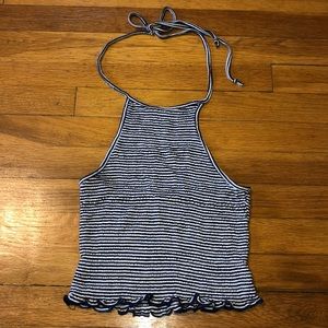 Blue and white striped halter top